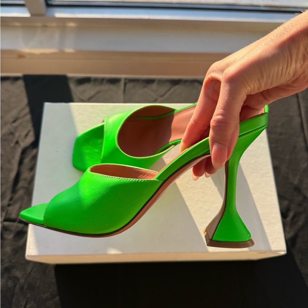 Amina Muaddi Neon Green Heels - Picture 6 of 11
